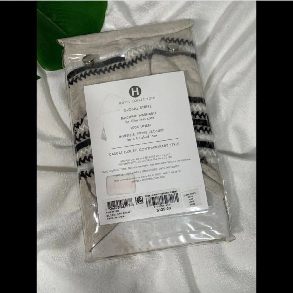 NIB $135 Hotel Collection Global Stripe‎ (1) Linen Standard Sham #238
